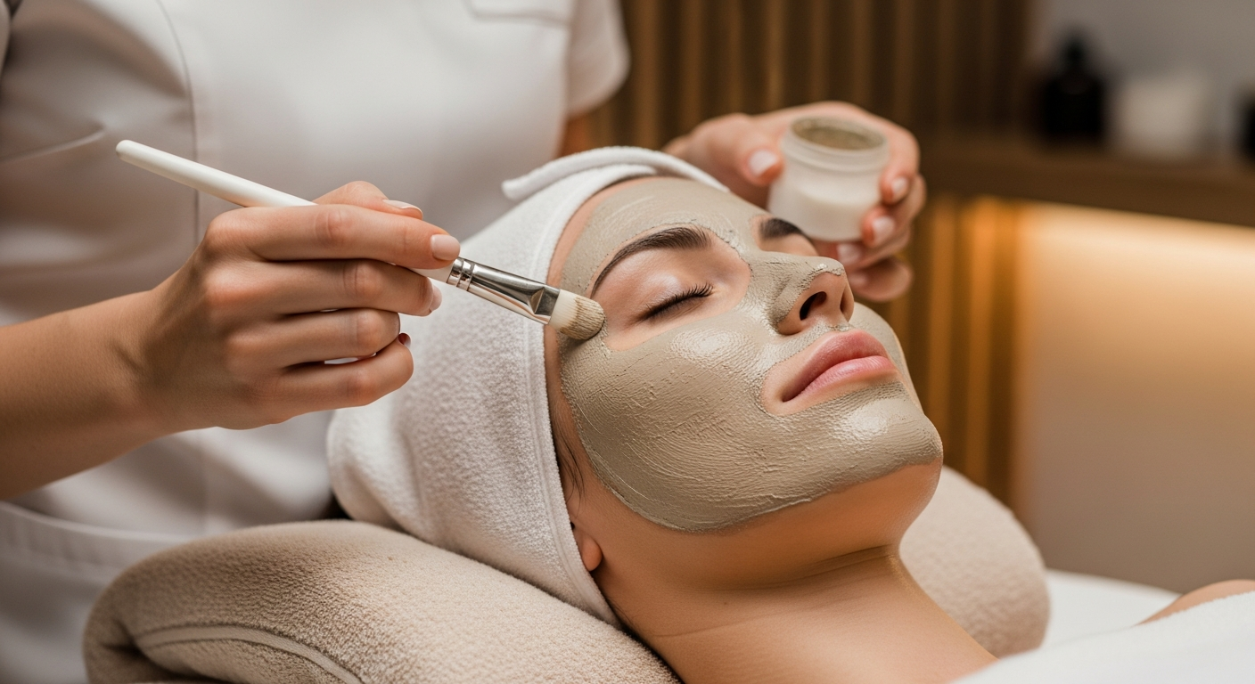 Femme recevant un soin du visage dans un institut de beauté